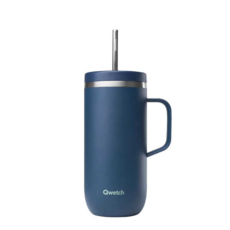 Qwetch Cold Cup termohrnek 600 ml tmavě modrý s brčkem a uchem