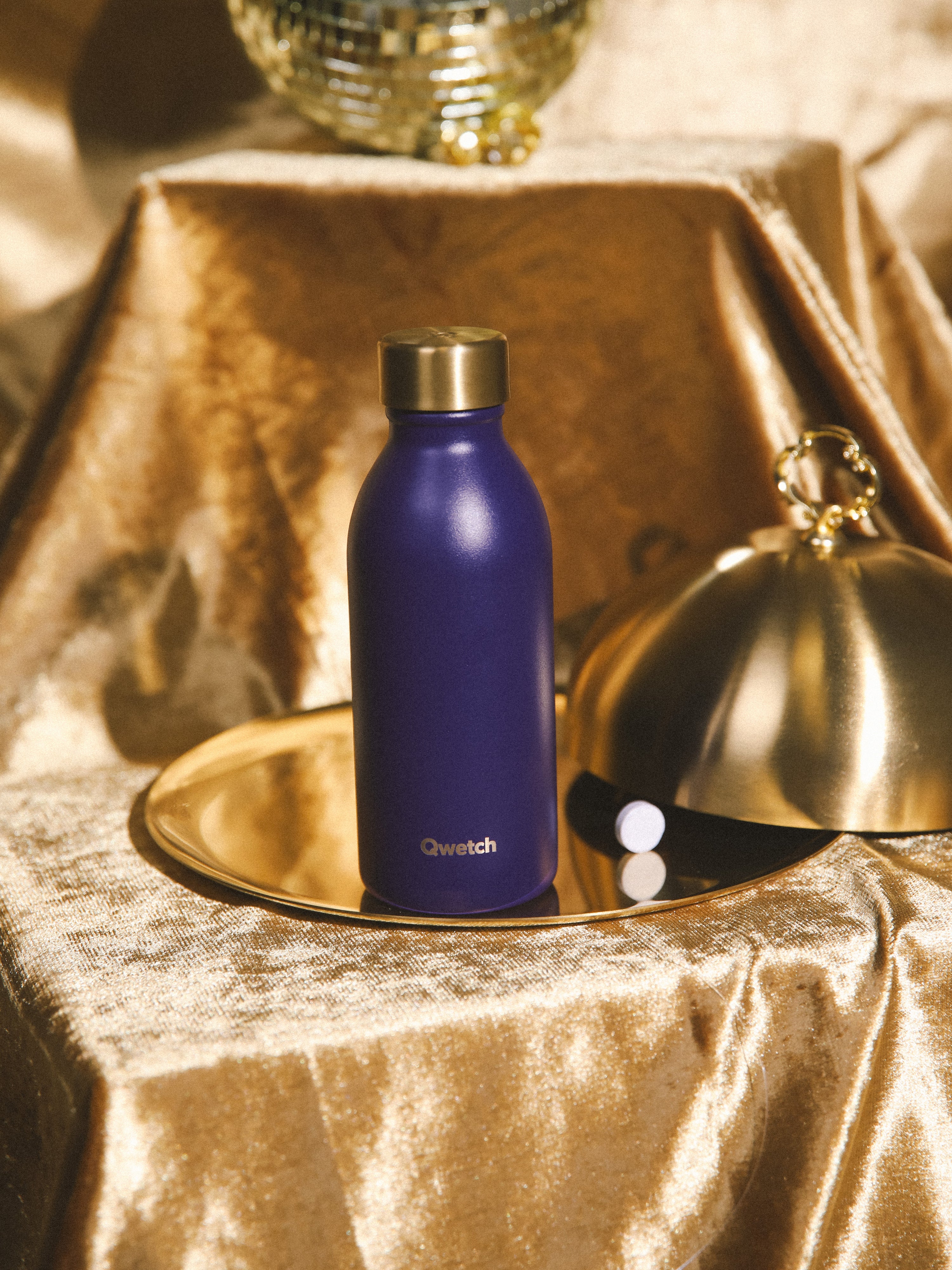 Qwetch Icon Violet obscur & Or termoláhev 500 ml zlatá