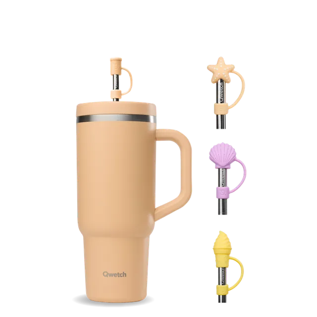 Qwetch Travel Cup Abricot termohrnek sada s brčky