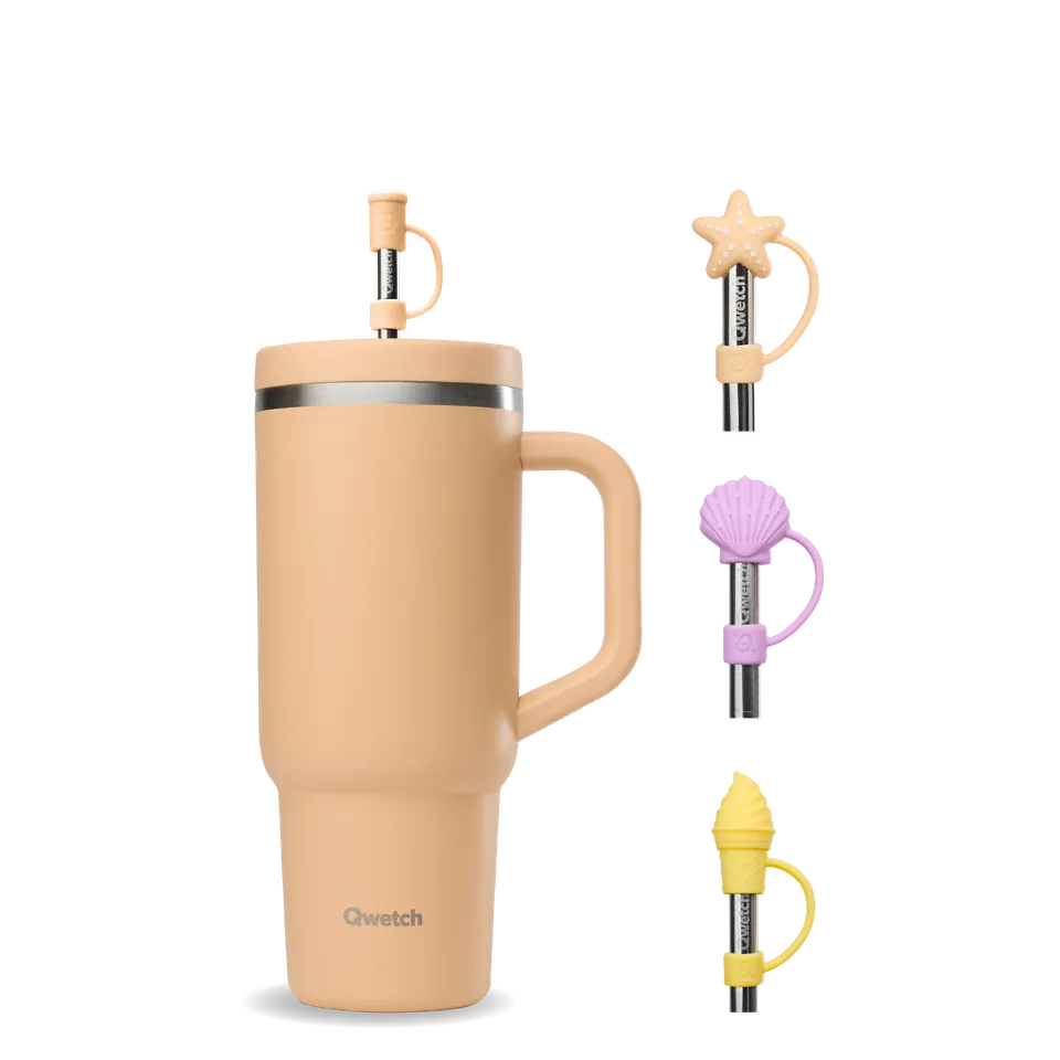 Qwetch Travel Cup Abricot termohrnek sada s brčky