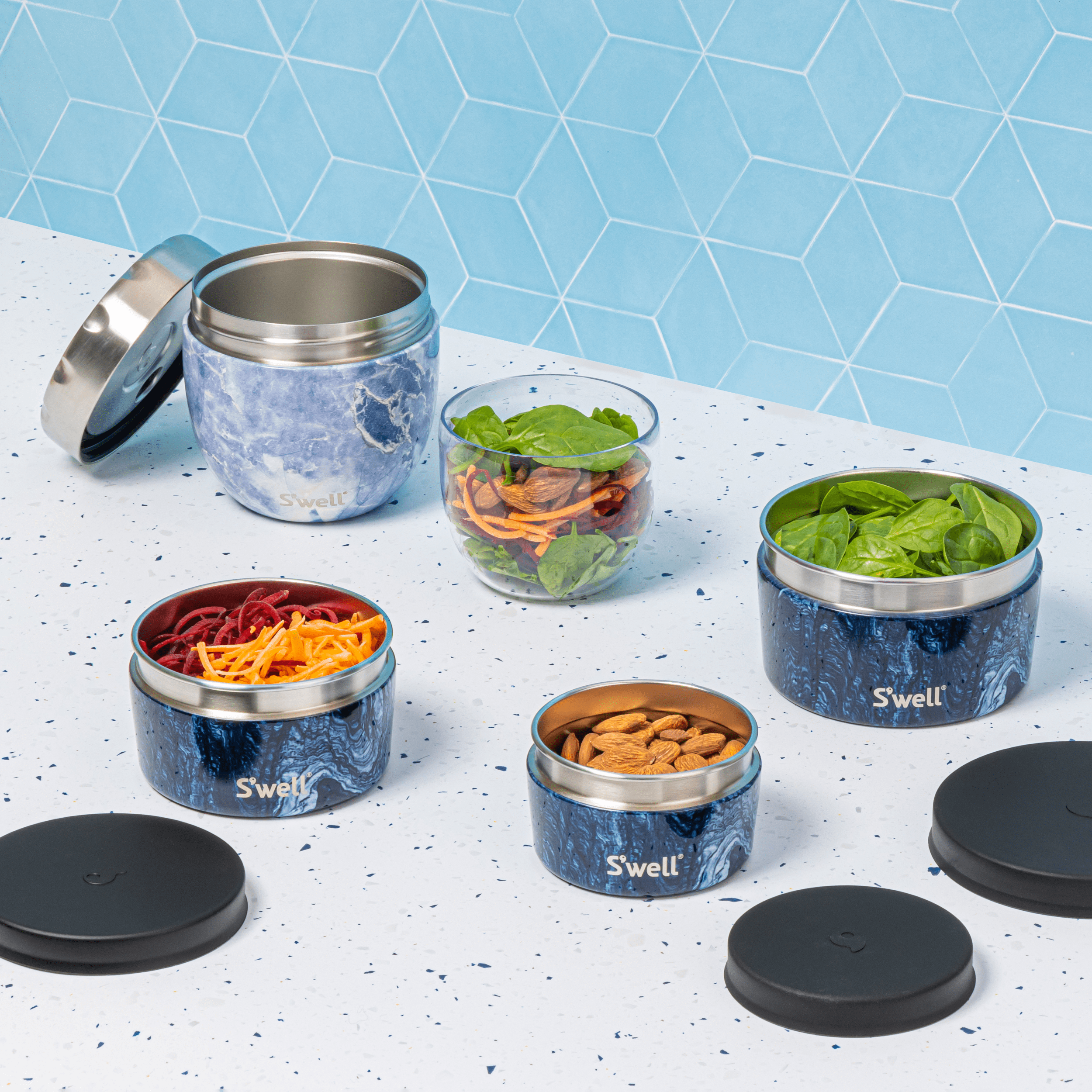 S'well Food Canister Set dózy 3 ks Onyx s víčkem