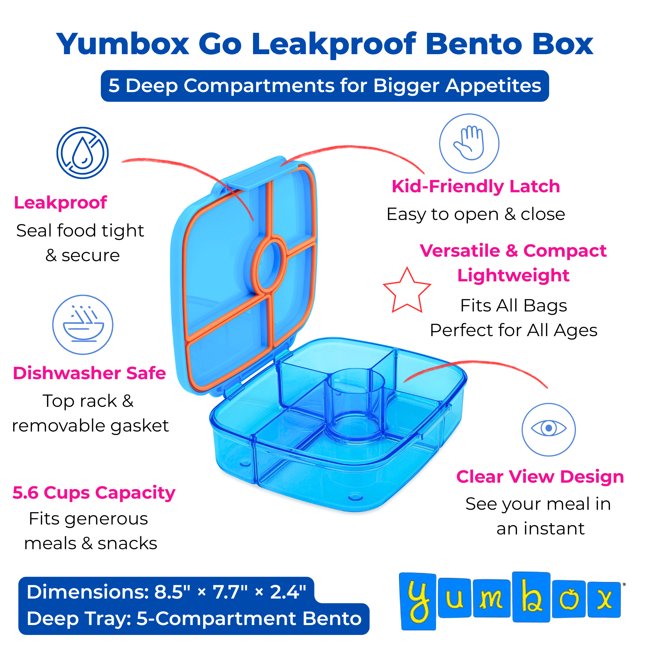 Yumbox Go Large svačinový box 5 přihrádek Miami Blue