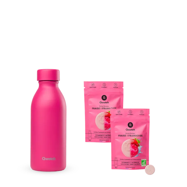 Qwetch Icon Magenta sada láhev jahoda malina