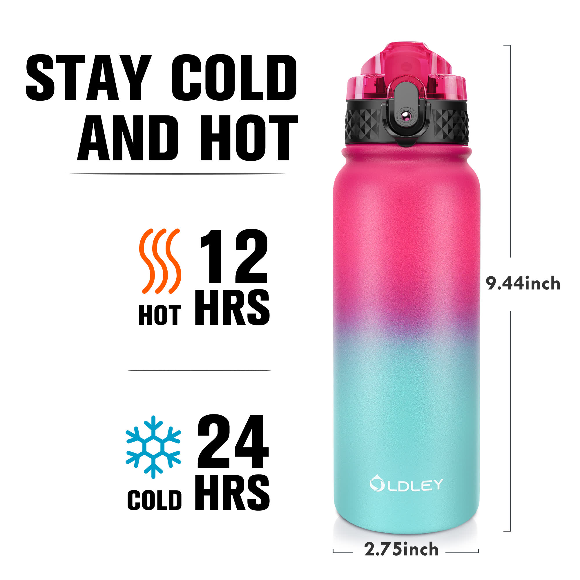 OLDLEY Triple Lid termoska 20oz červeno-zelená nerez