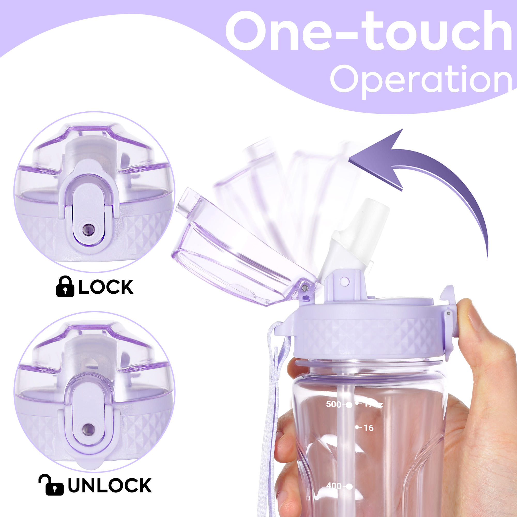 Oldley Kids průhledná láhev 450 ml fialová sportovní