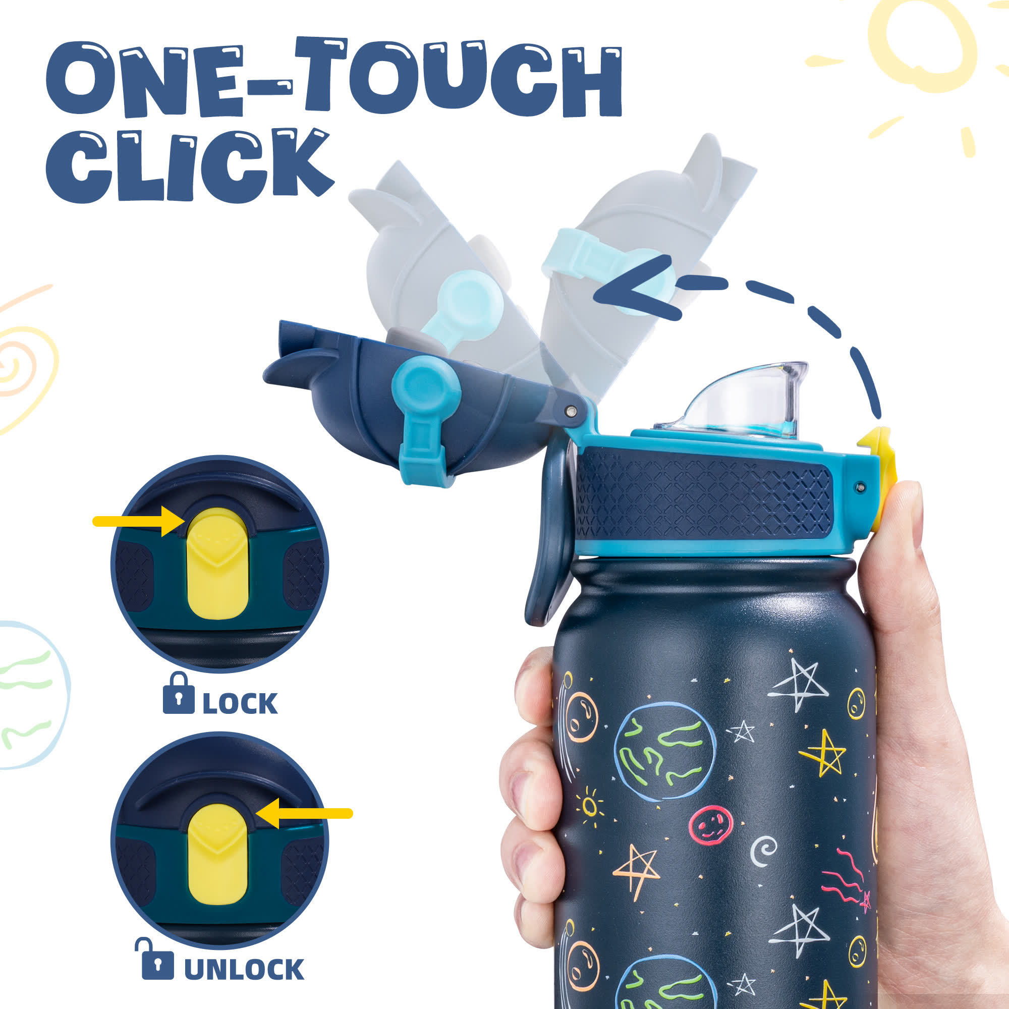 OLDLEY 12oz Kids Bottle termolahev Deep Blue Galaxy 350 ml