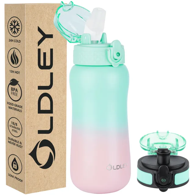OLDLEY Kids 12oz dětská termoláhev zeleno-růžová 350 ml nerez