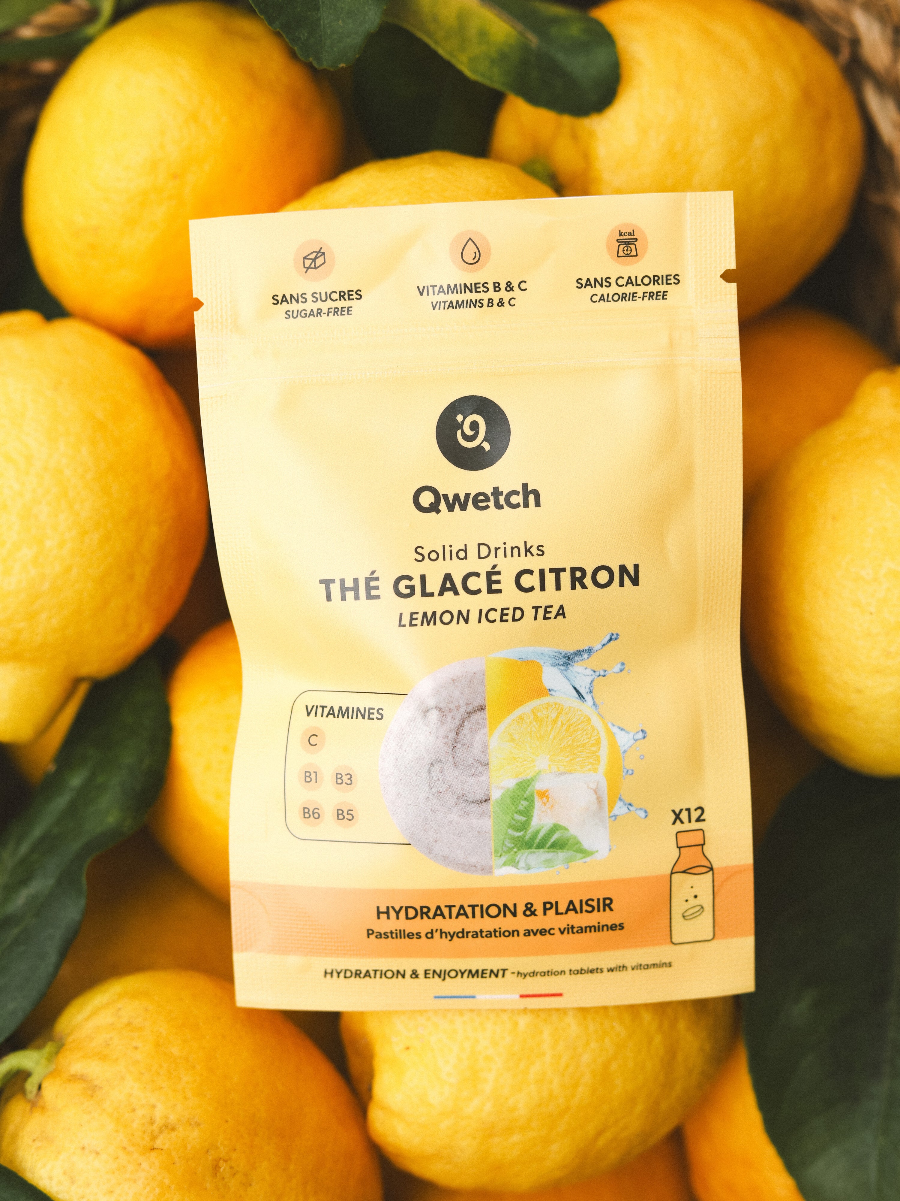 Qwetch Solid Drinks tablety do vody ledový čaj citron 12 ks vitamin