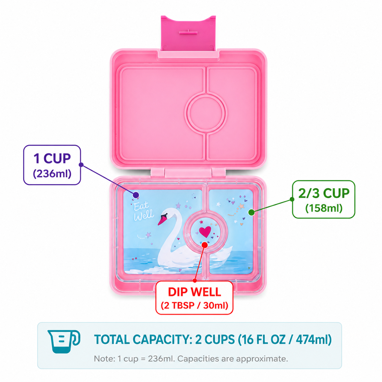 Yumbox Snack svačinový box Power Pink Swan Tray 3 přihrádky