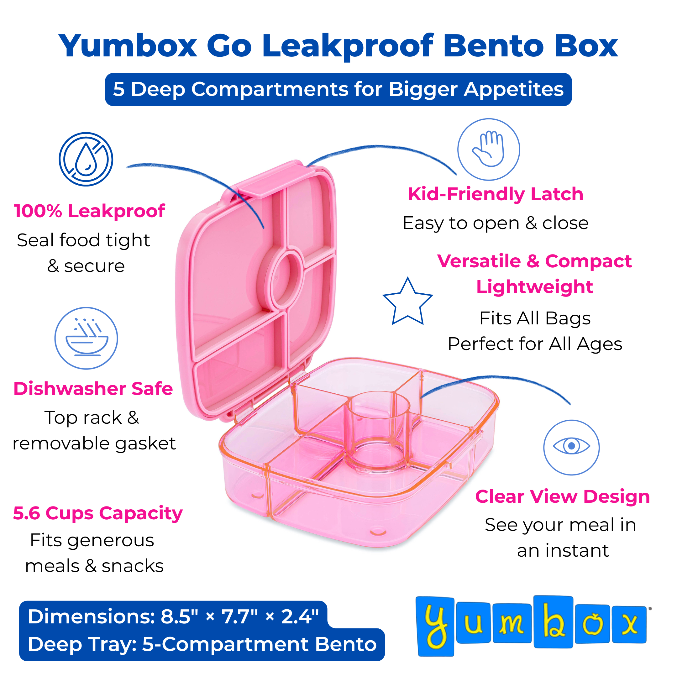 Yumbox Go Large svačinový box 5 přihrádek Sydney Pink
