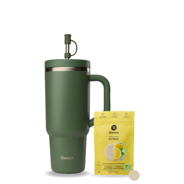 Qwetch Travel Cup termohrnek khaki 900 ml sada citron