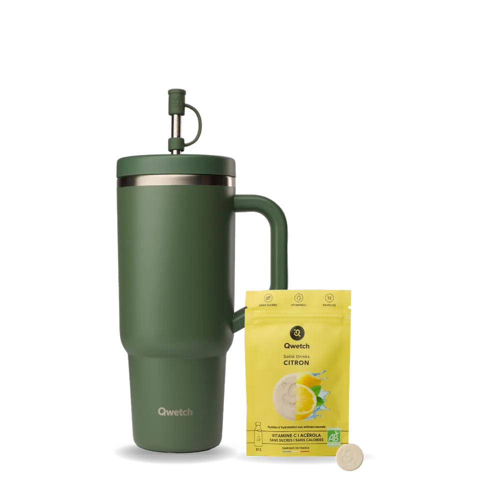 Qwetch Travel Cup termohrnek khaki 900 ml sada citron
