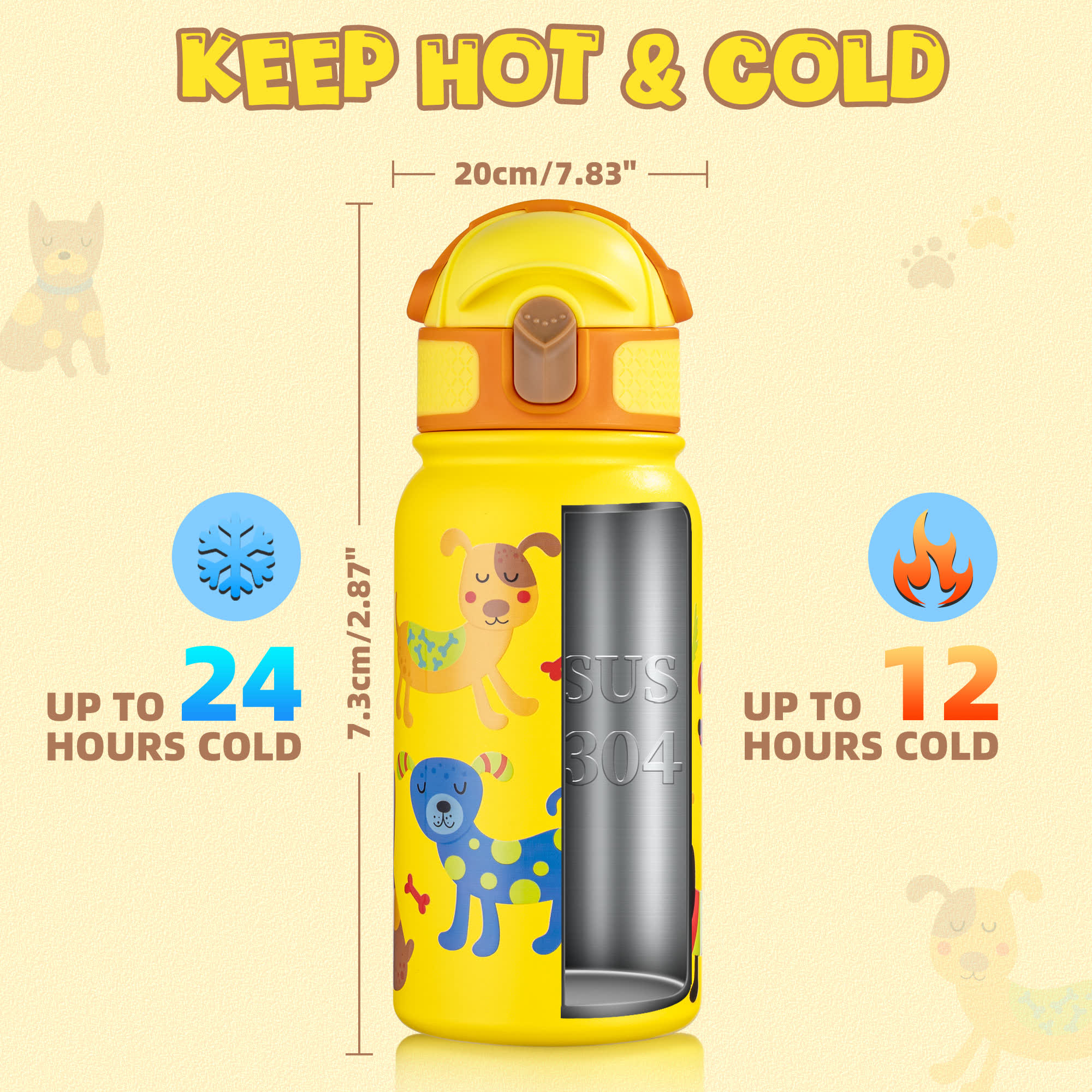 Oldley Kids 12oz dětská termoska žlutá pes 350 ml