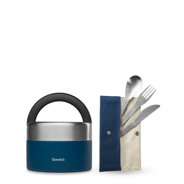 Qwetch Granite Bleu jídelní sada box 650 ml příbory