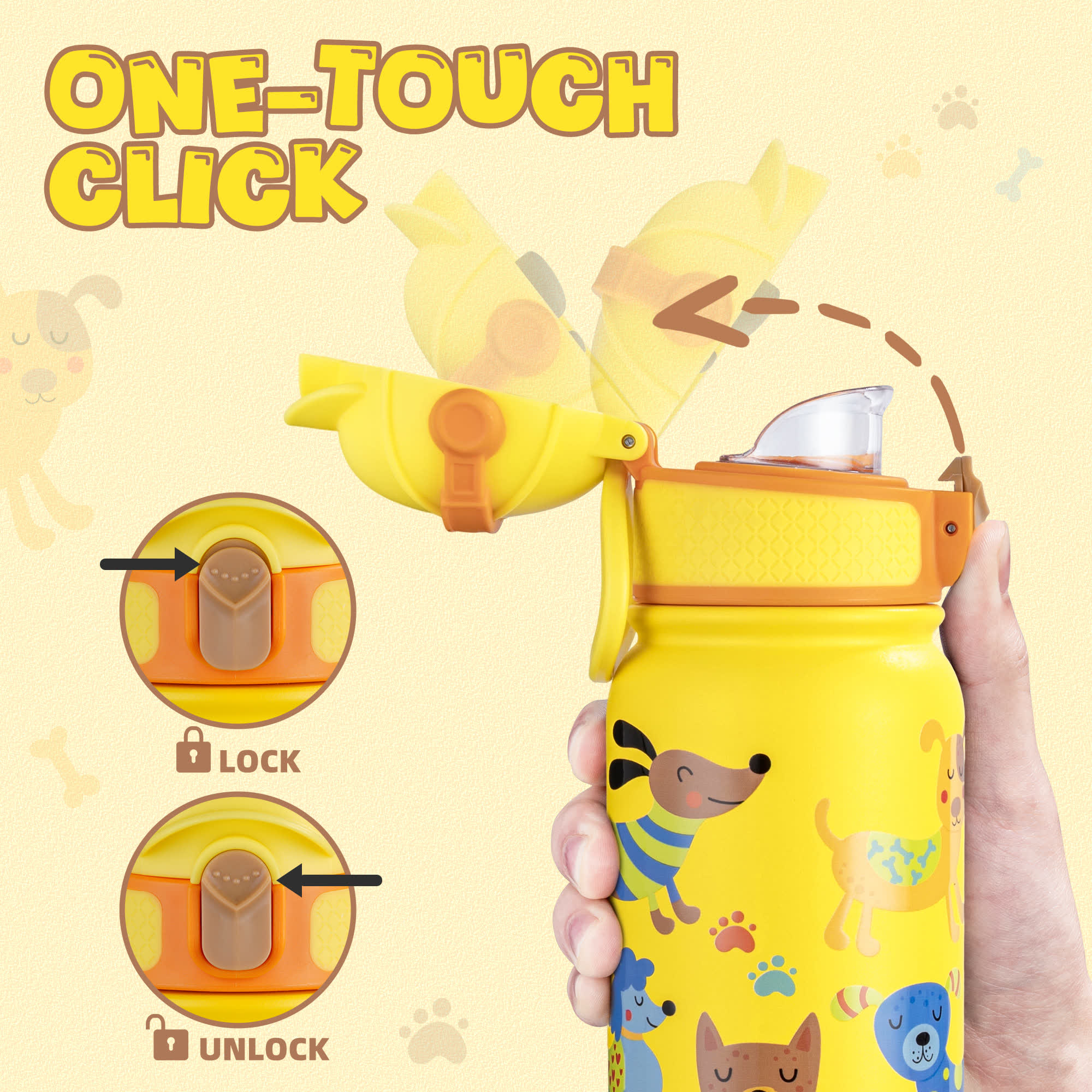 Oldley Kids 12oz dětská termoska žlutá pes 350 ml