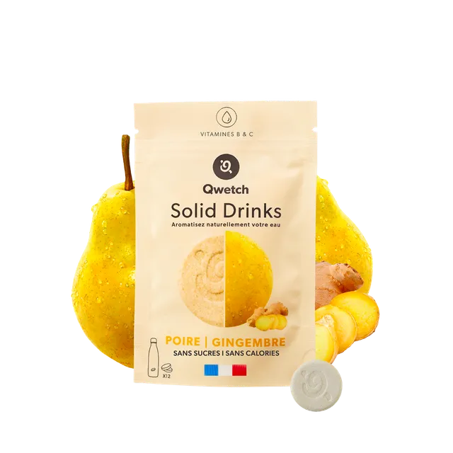 Qwetch Solid Drinks Hruška Zázvor tablety do vody 12 ks bez cukru
