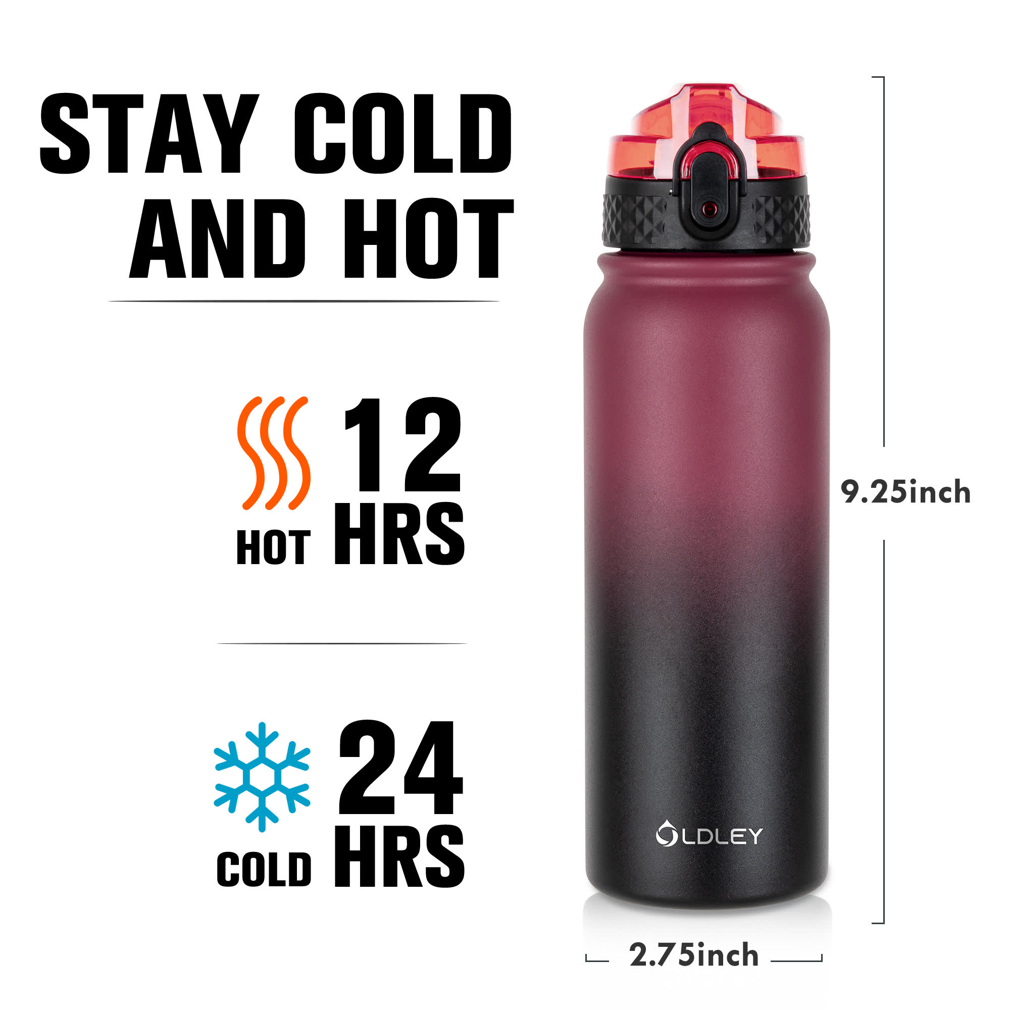 Oldley Triple Lid termoska červeno-černá 20oz nerez
