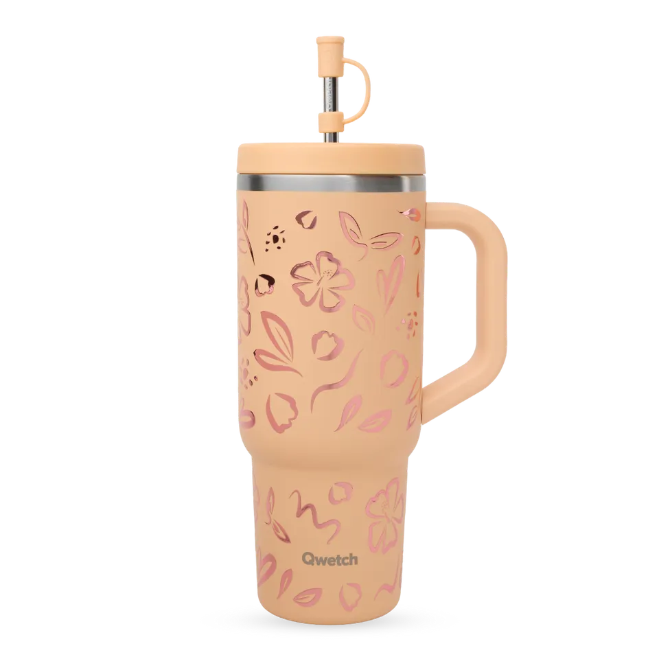 Qwetch Moani Travel Cup termohrnek 900 ml meruňkový s brčkem