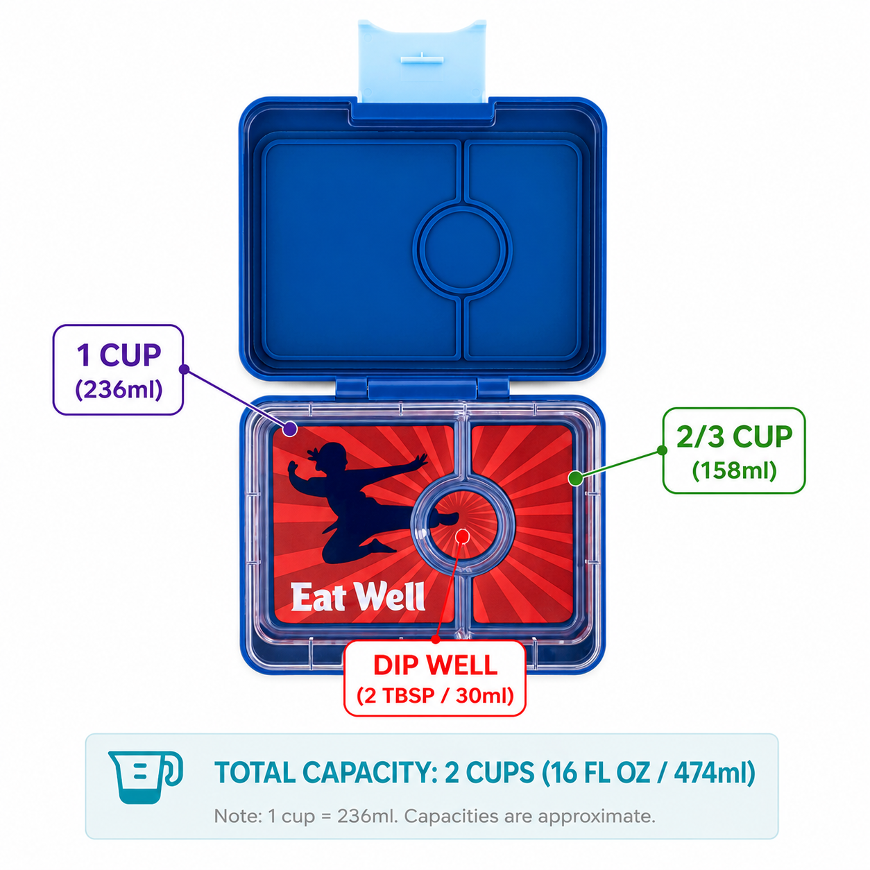 Yumbox Snack svačinový box Ninja Blue Kung Fu Tray 3 přihrádky