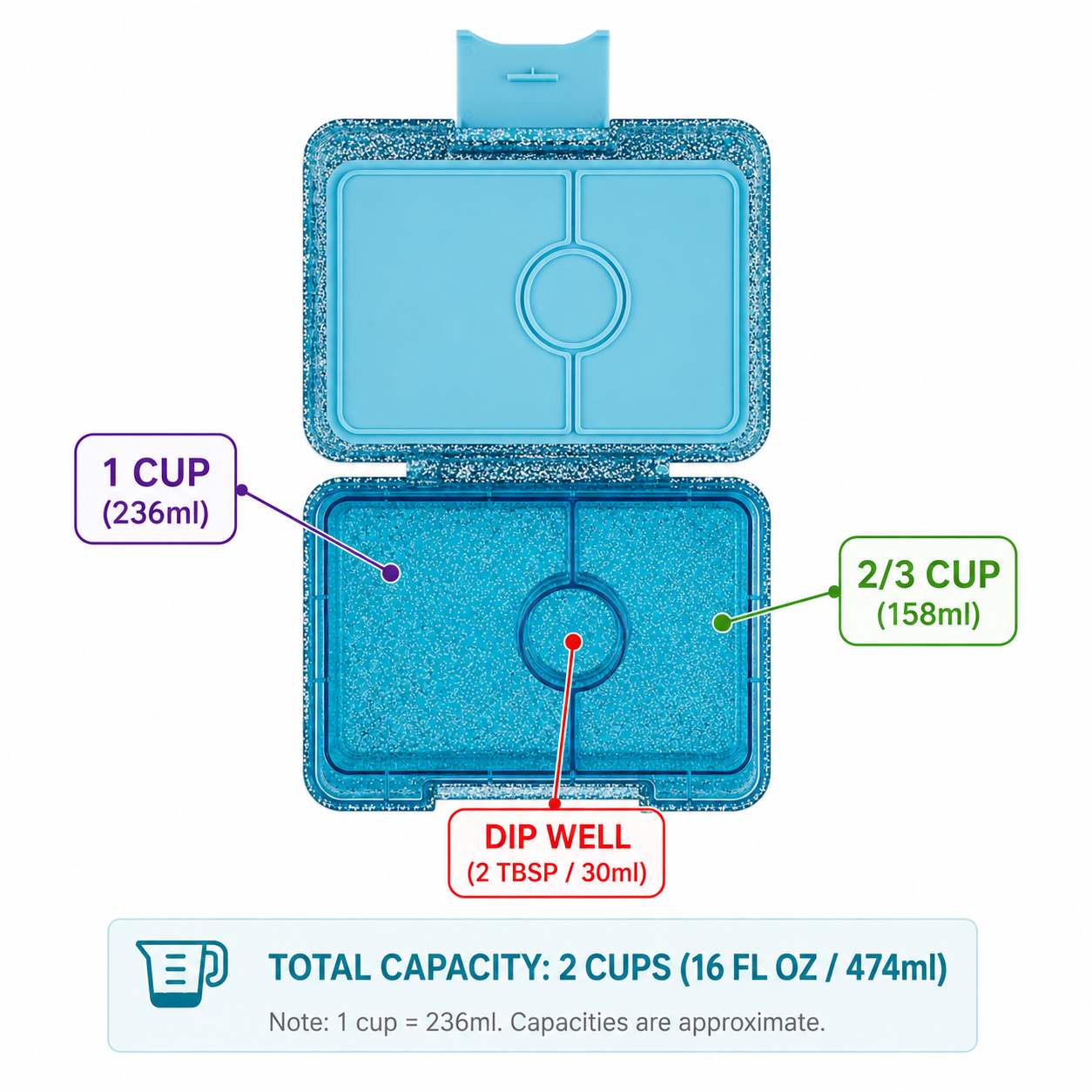 Yumbox Snack svačinový box Twinkle Teal Glitter 3 přihrádky