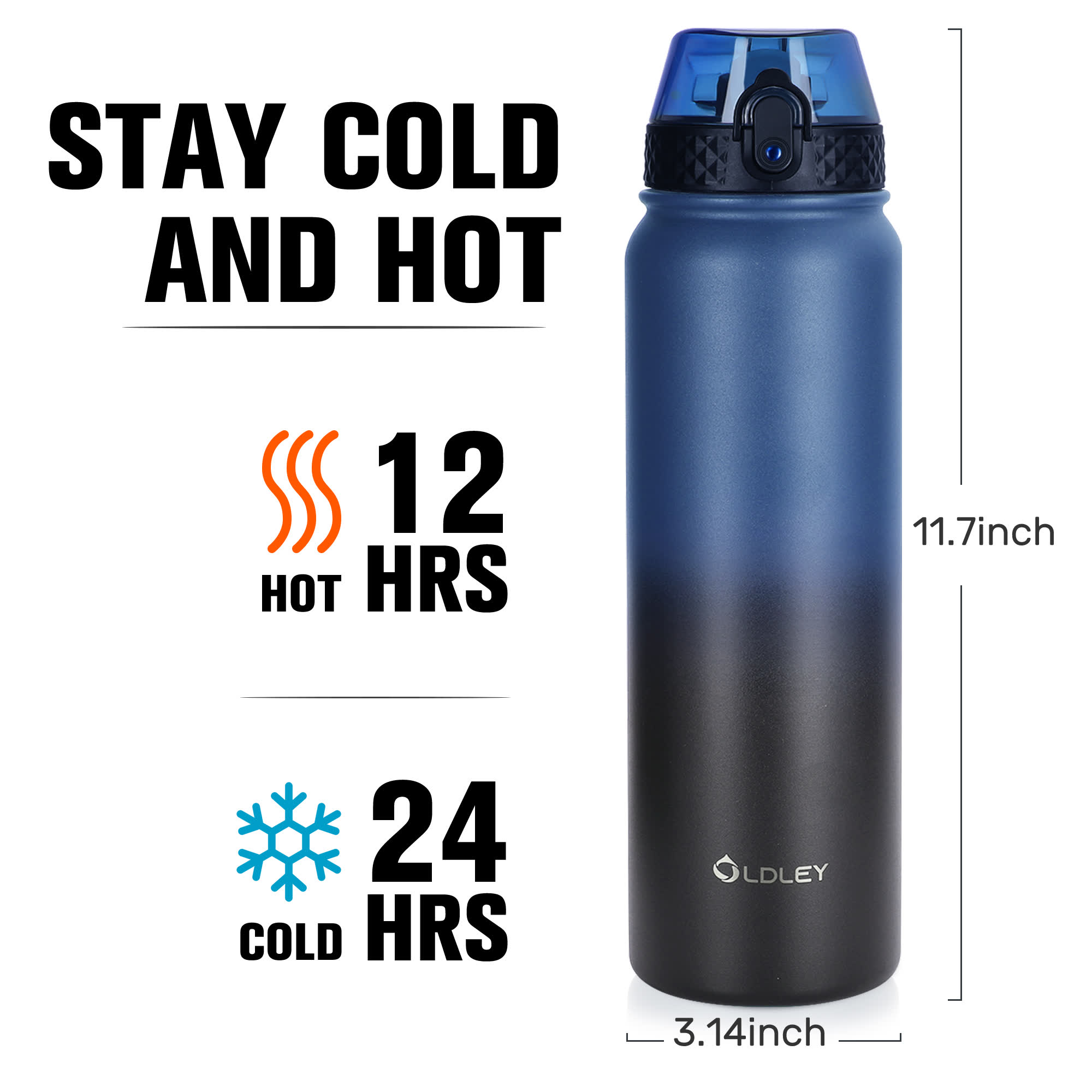 Oldley 32oz termoláhev 1000 ml modro-černá nerez