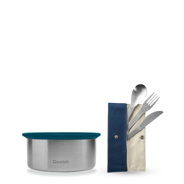 Qwetch Granite Bleu box 900 ml s příbory nerez sada
