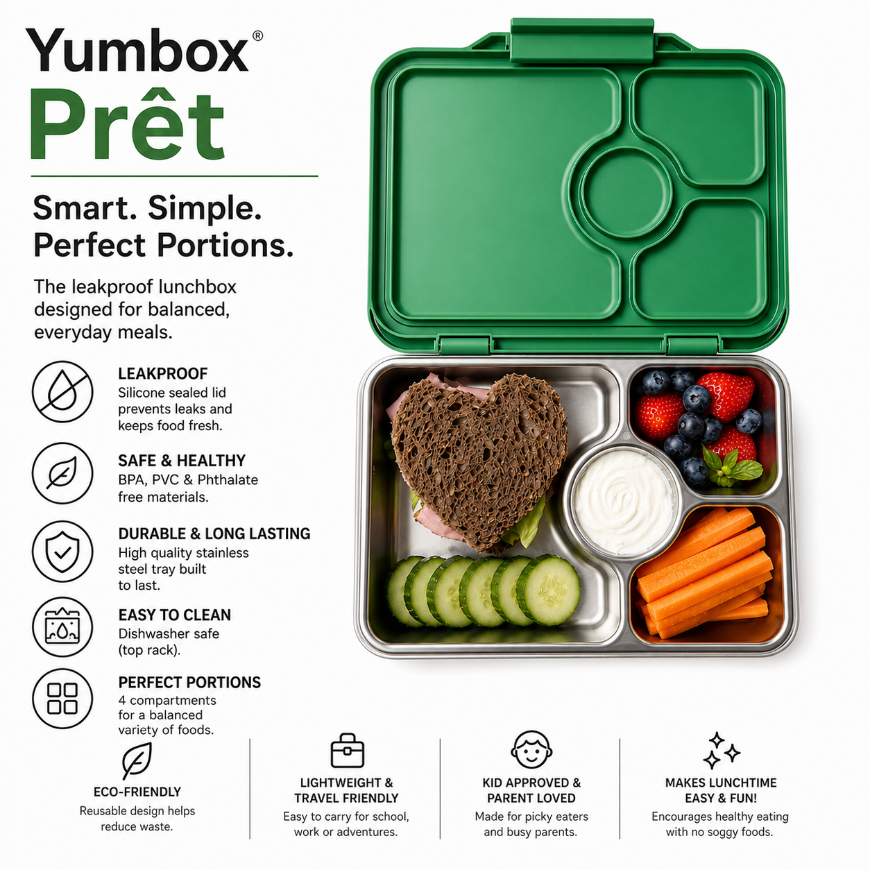 Yumbox Prêt svačinový box nerez zelený Dublin