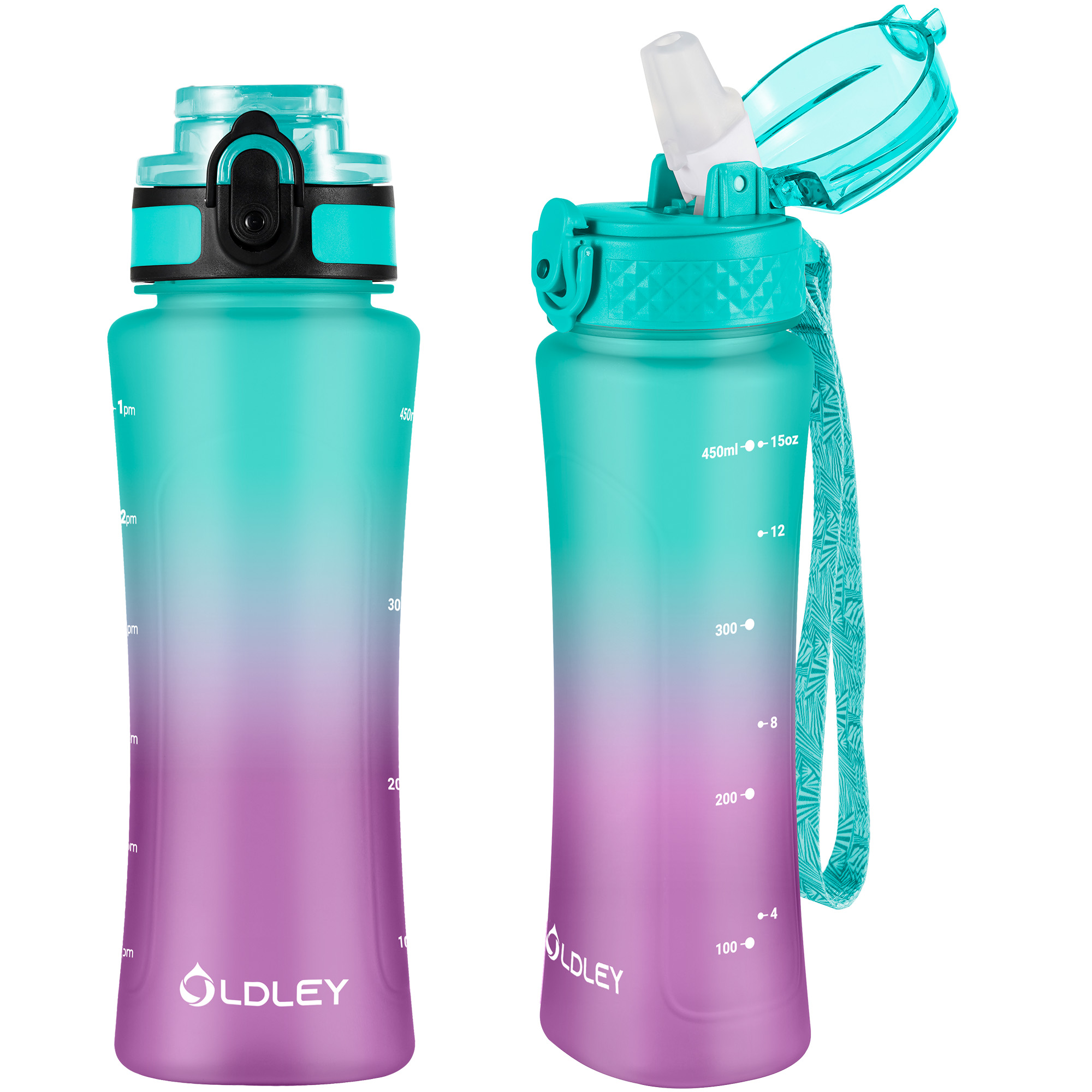 Oldley Dual Lid dětská láhev 450 ml mint-fialová plast