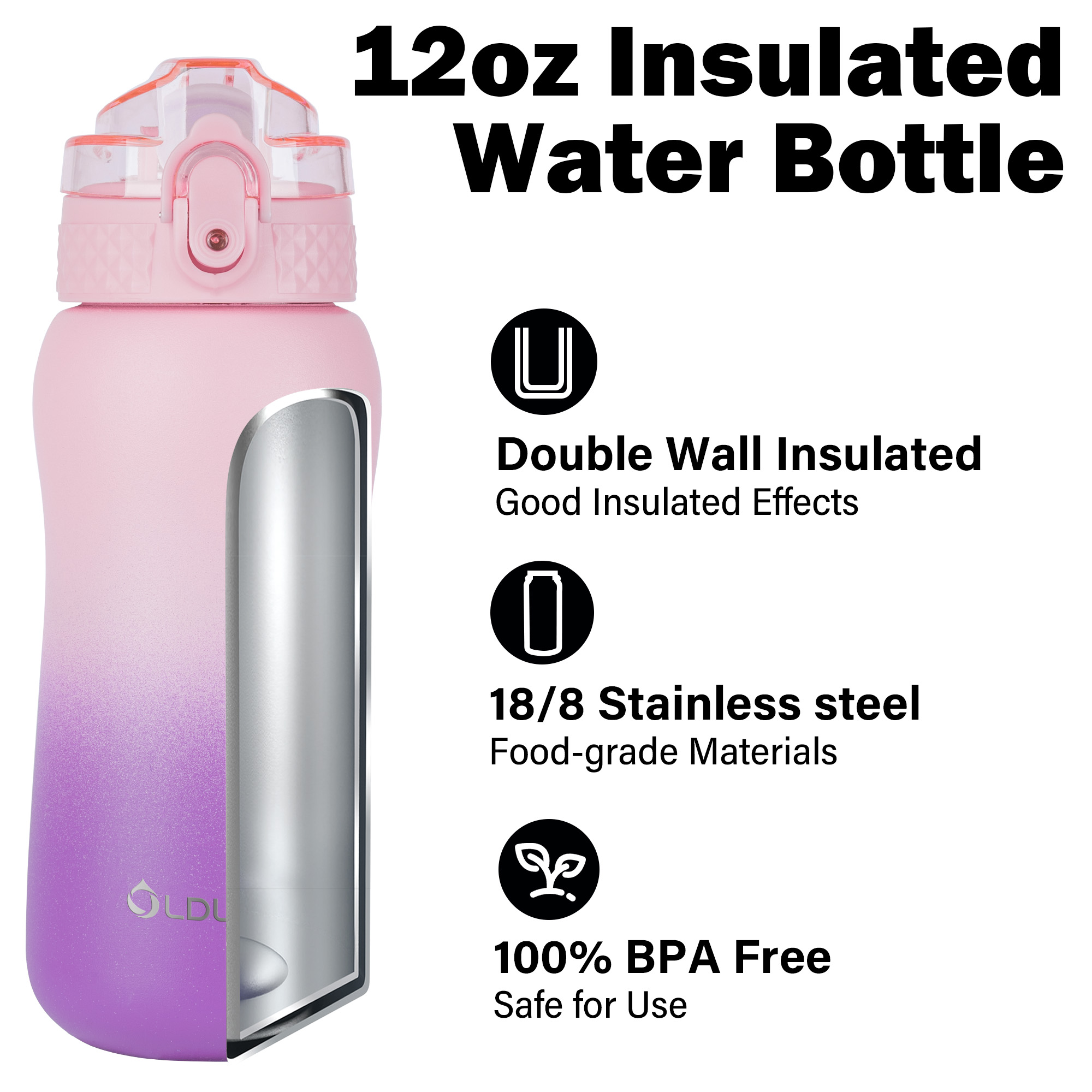 OLDLEY Compact 12oz láhev s brčkem růžovo-fialová 350 ml