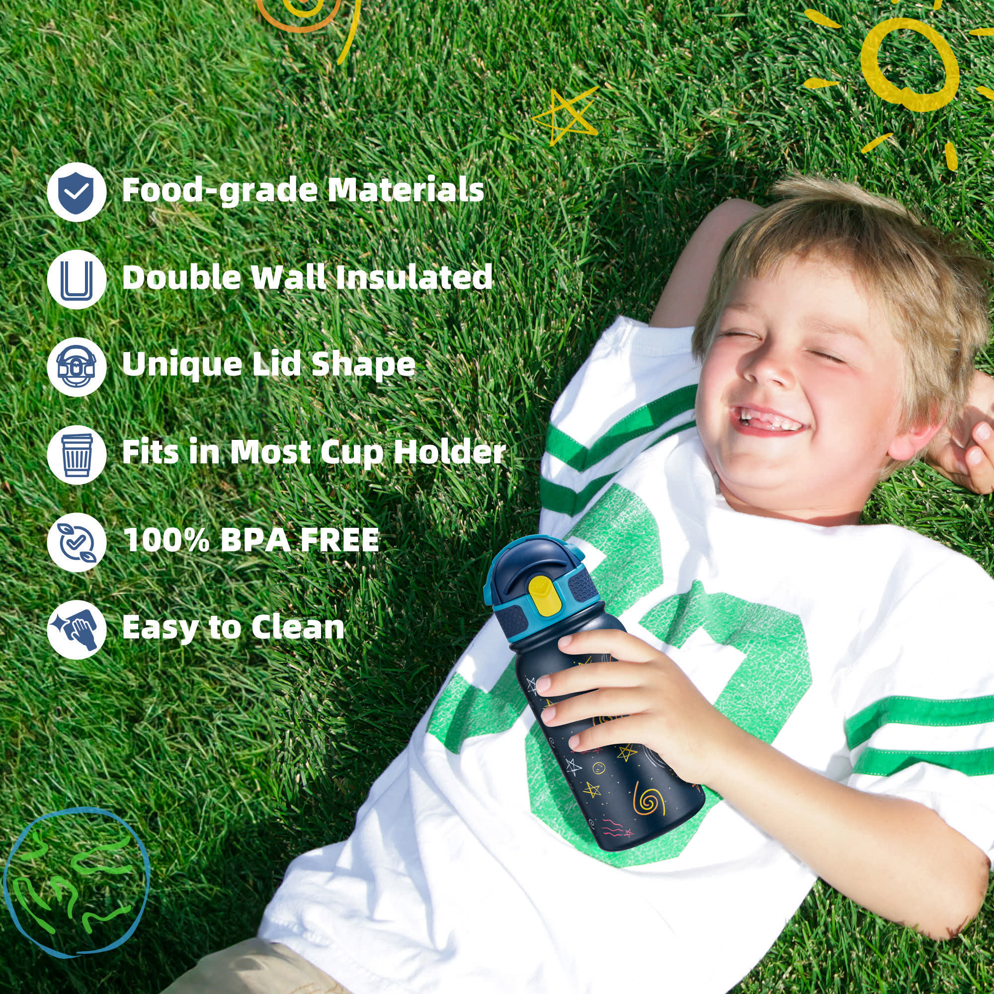 OLDLEY 12oz Kids Bottle termolahev Deep Blue Galaxy 350 ml