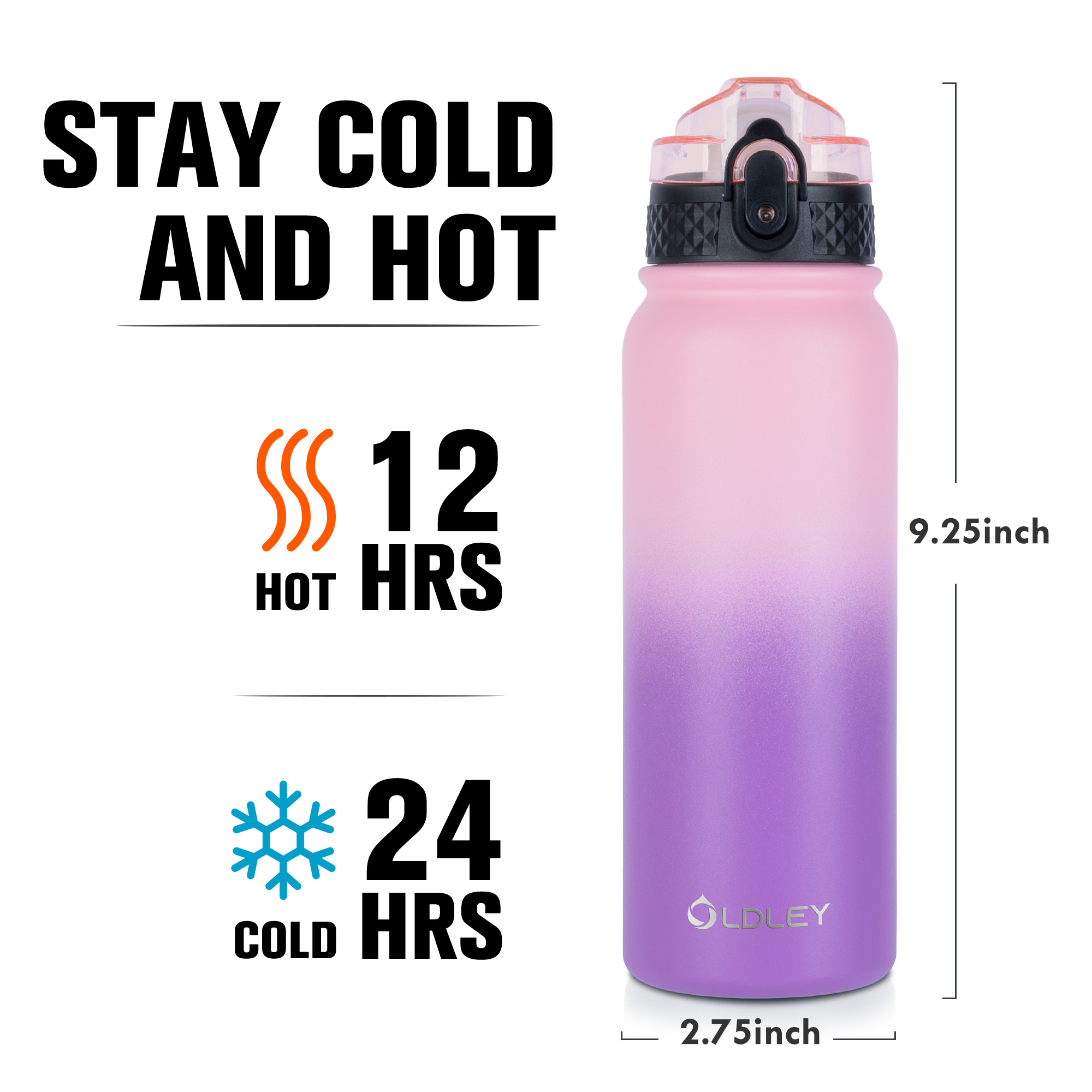 Oldley Triple Lid termo láhev 590 ml růžovo-fialová
