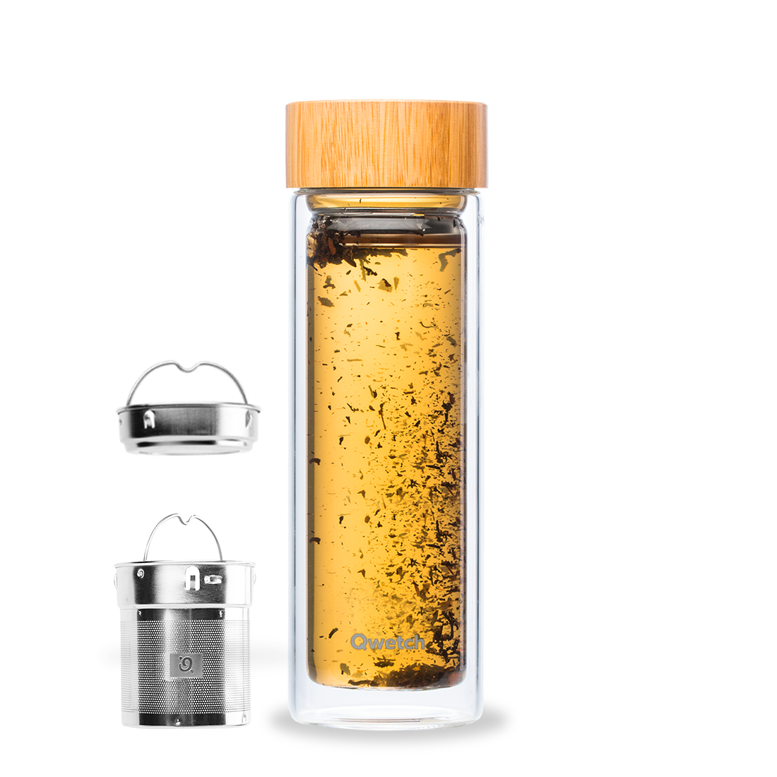 Qwetch Théière Verre Bambou skleněná konvice 320 ml se sítkem