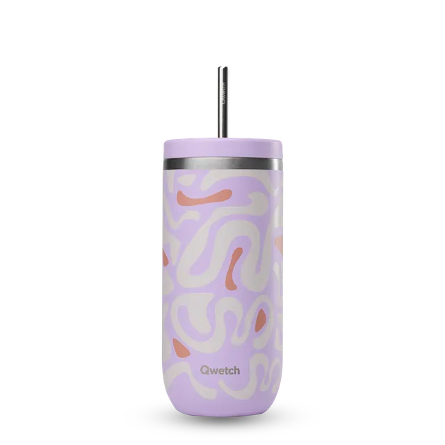 Qwetch Cold Cup Waves termohrnek 600 ml levandulový s brčkem