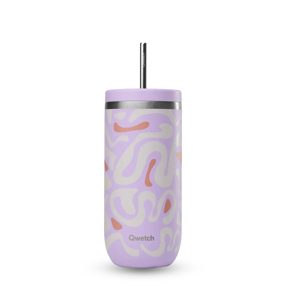 Qwetch Cold Cup Waves termohrnek 600 ml levandulový s brčkem