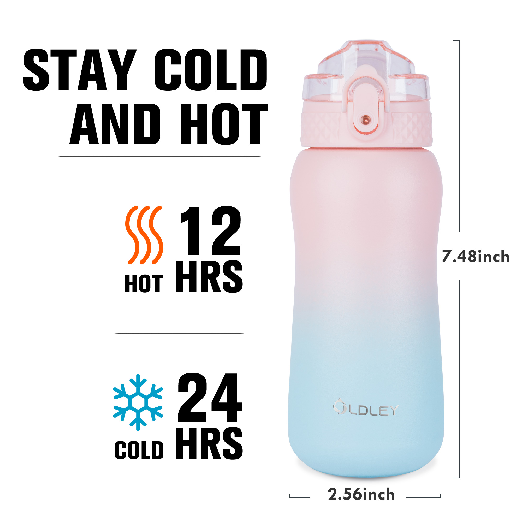 Oldley 12oz dětská termoláhev růžovo-modrá s brčkem