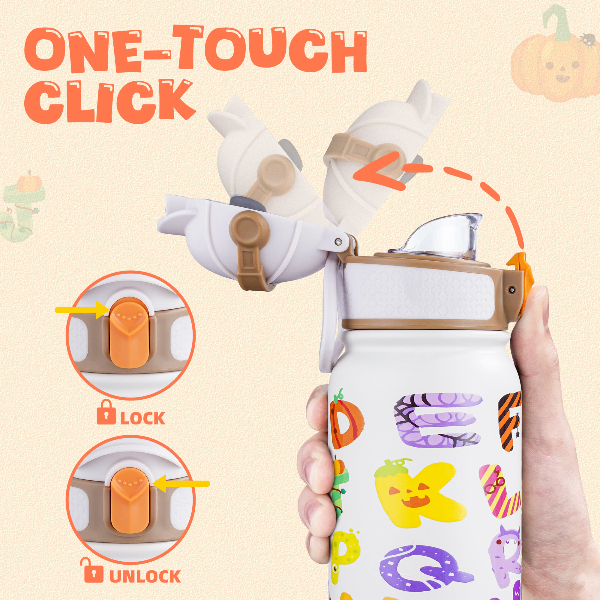 OLDLEY Kids 12oz dětská láhev bílá Halloween nerez