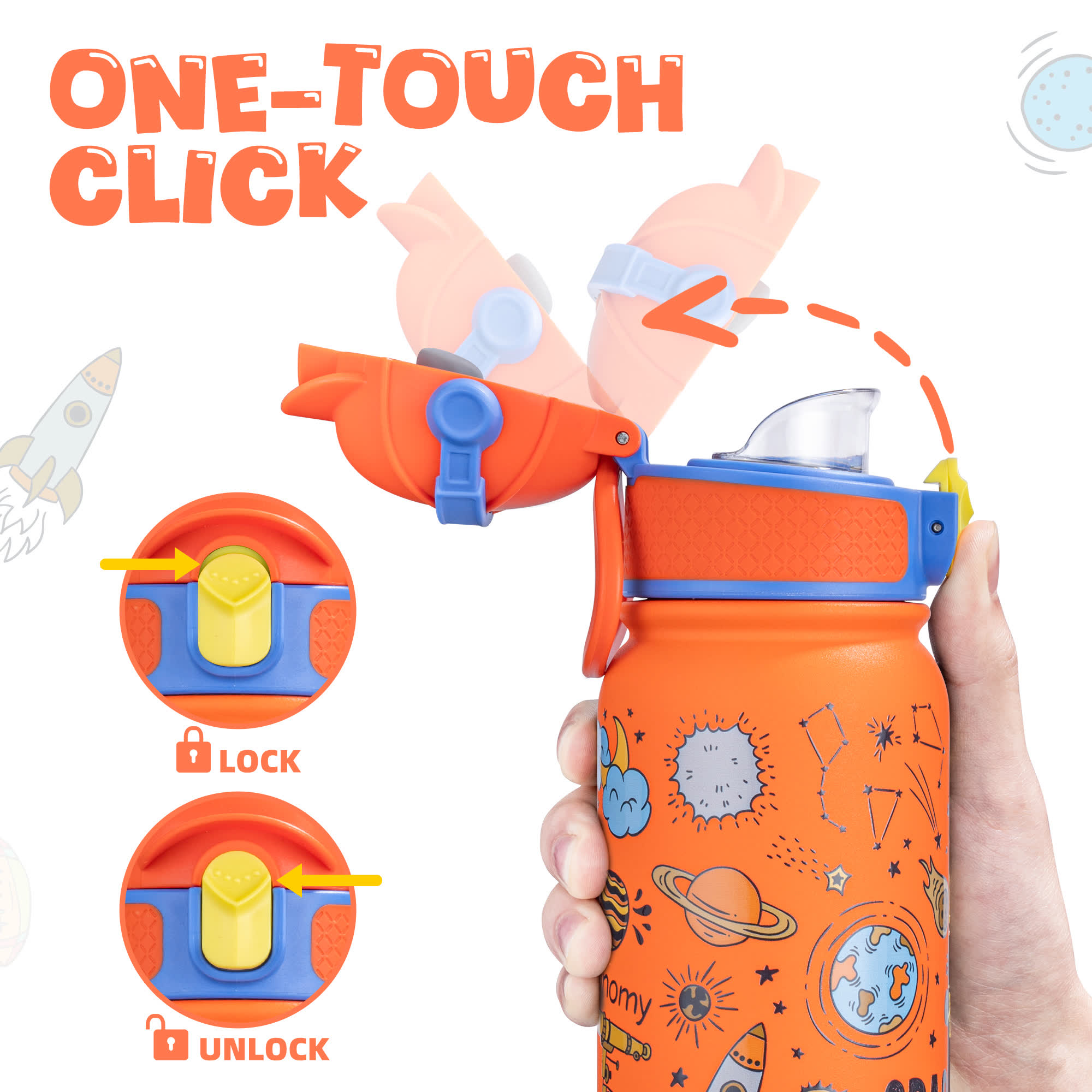 OLDLEY 12oz Kids Bottle termolahev Orange Space 350 ml nerez