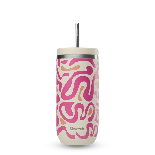 Qwetch Cold Cup Waves termohrnek 600 ml pískový s brčkem