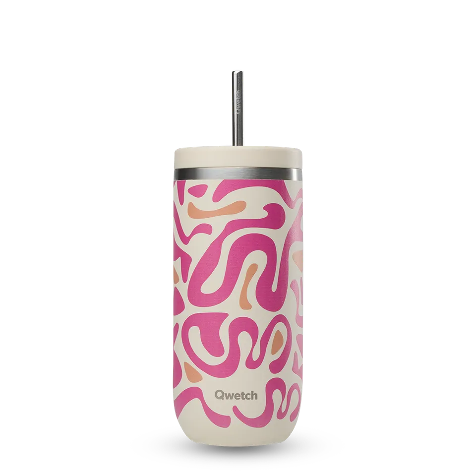 Qwetch Cold Cup Waves termohrnek 600 ml pískový s brčkem