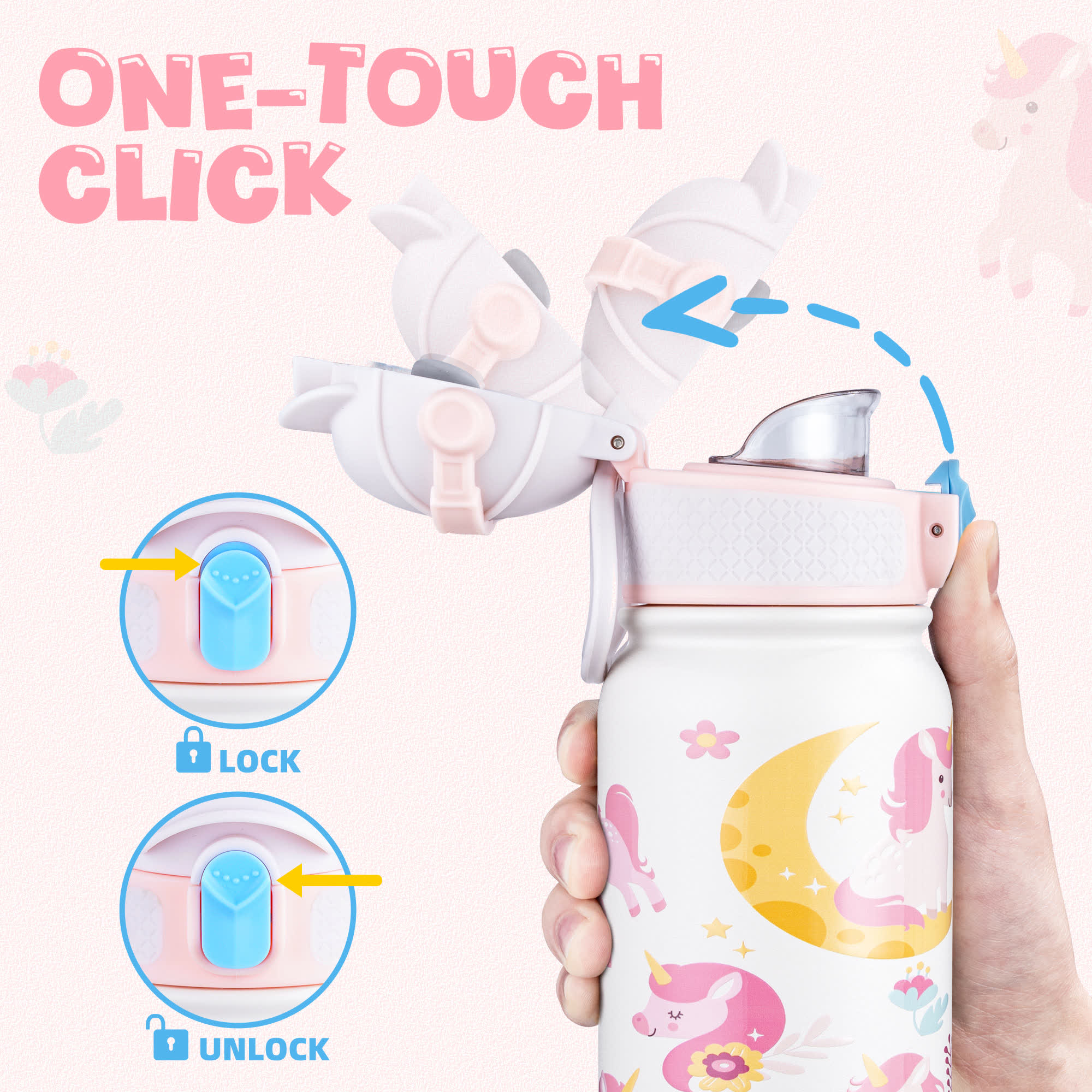 OLDLEY Kids 12oz dětská termoska Unicorn bílá 350 ml