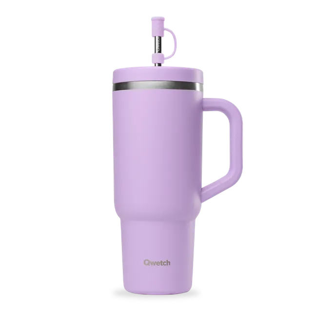 Qwetch Travel Cup Pastel Lavande termohrnek 900 ml s brčkem