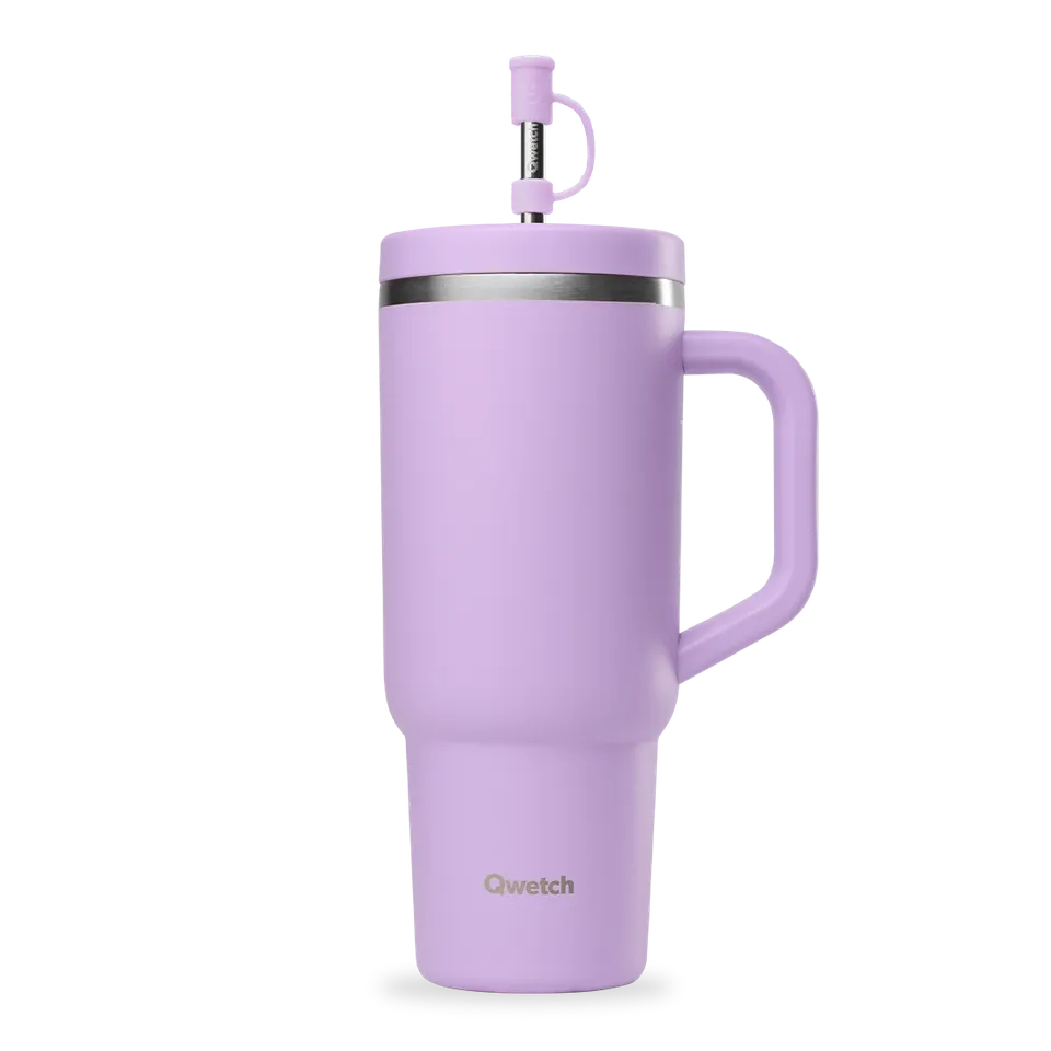 Qwetch Travel Cup Pastel Lavande termohrnek 900 ml s brčkem