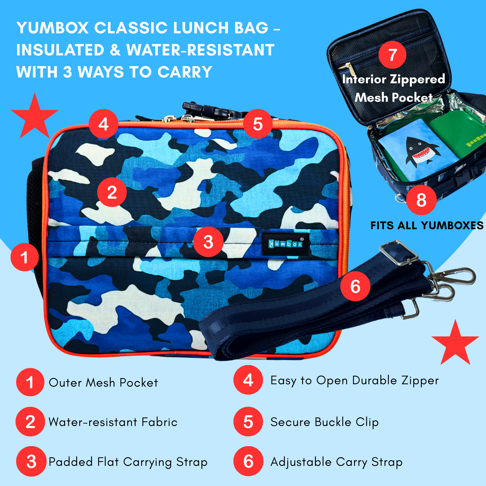 Yumbox Insulated Large Lunch Bag 3-Way Carry termo taška Camo