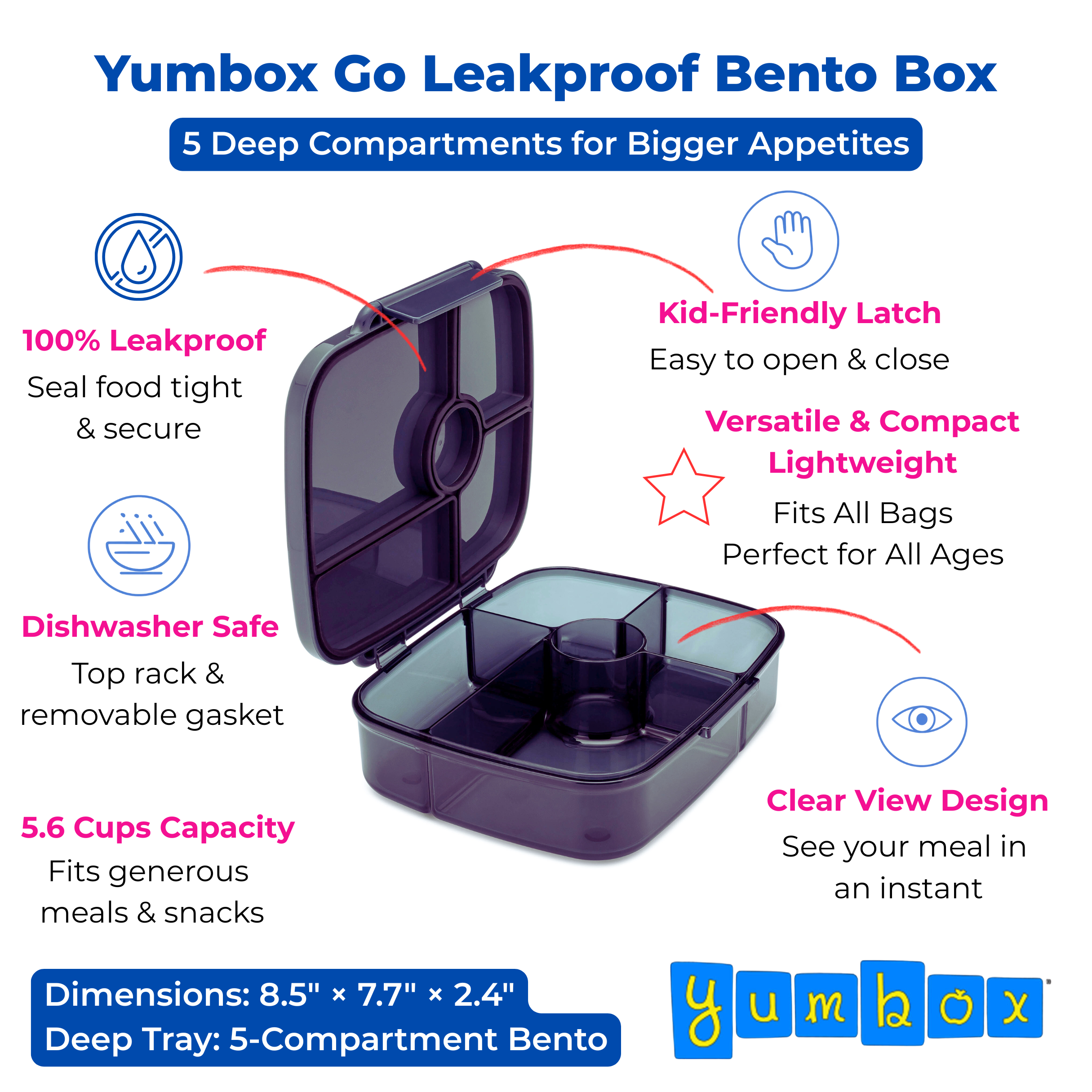 Yumbox Go Large svačinový box 5 přihrádek Berlin Gray