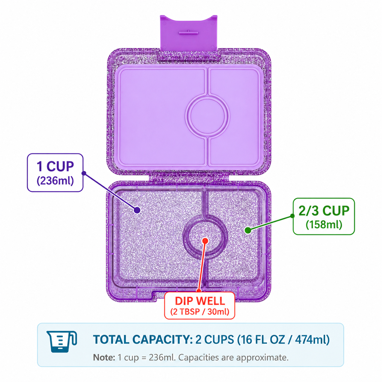 Yumbox Snack svačinový box Princess Purple Glitter 3 přihrádky