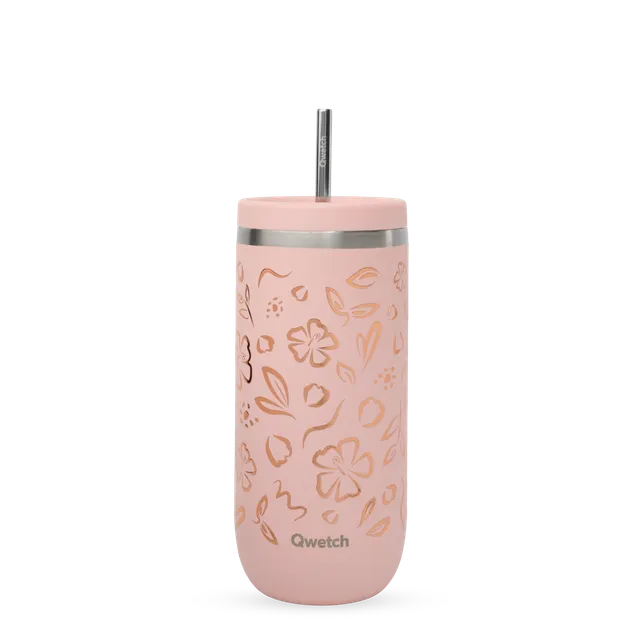 Qwetch Moani Pastel Rose termokelímek 600 ml s brčkem