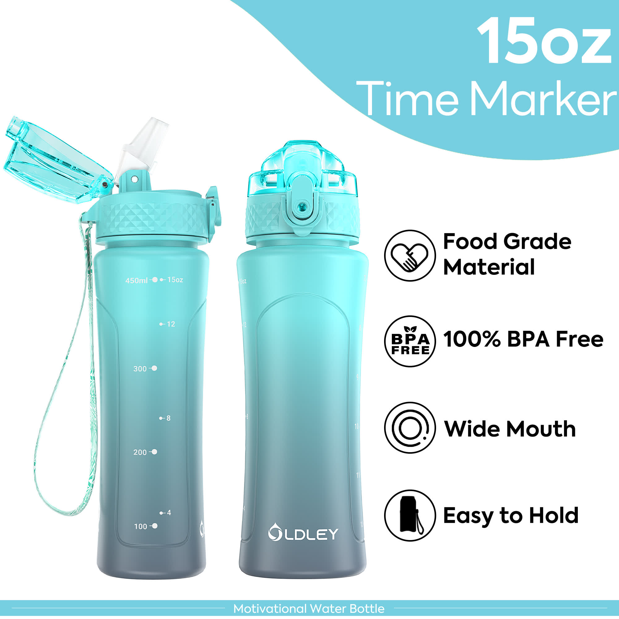 Oldley Dual Lid 15oz dětská láhev modrá šedá 450 ml