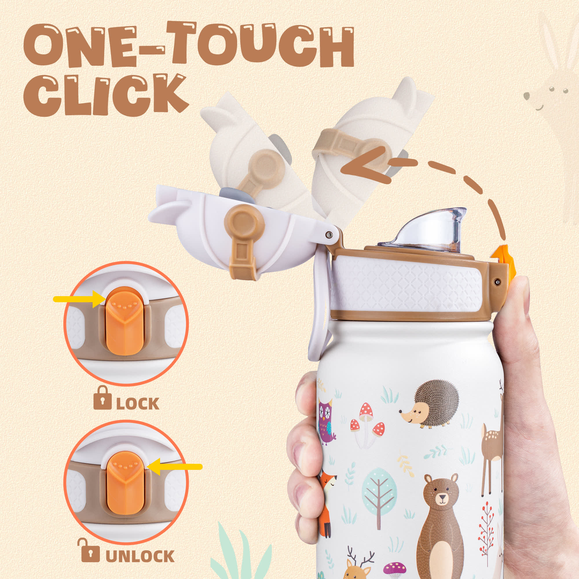 Oldley 12oz dětská termoláhev bílá lesní zvířata