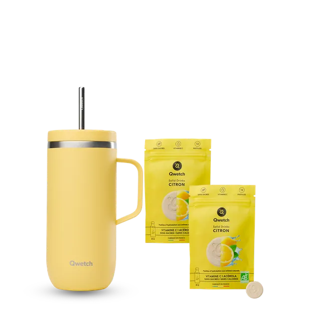 Qwetch Solid Drinks Citron + Cold Cup Citron termohrnek sada
