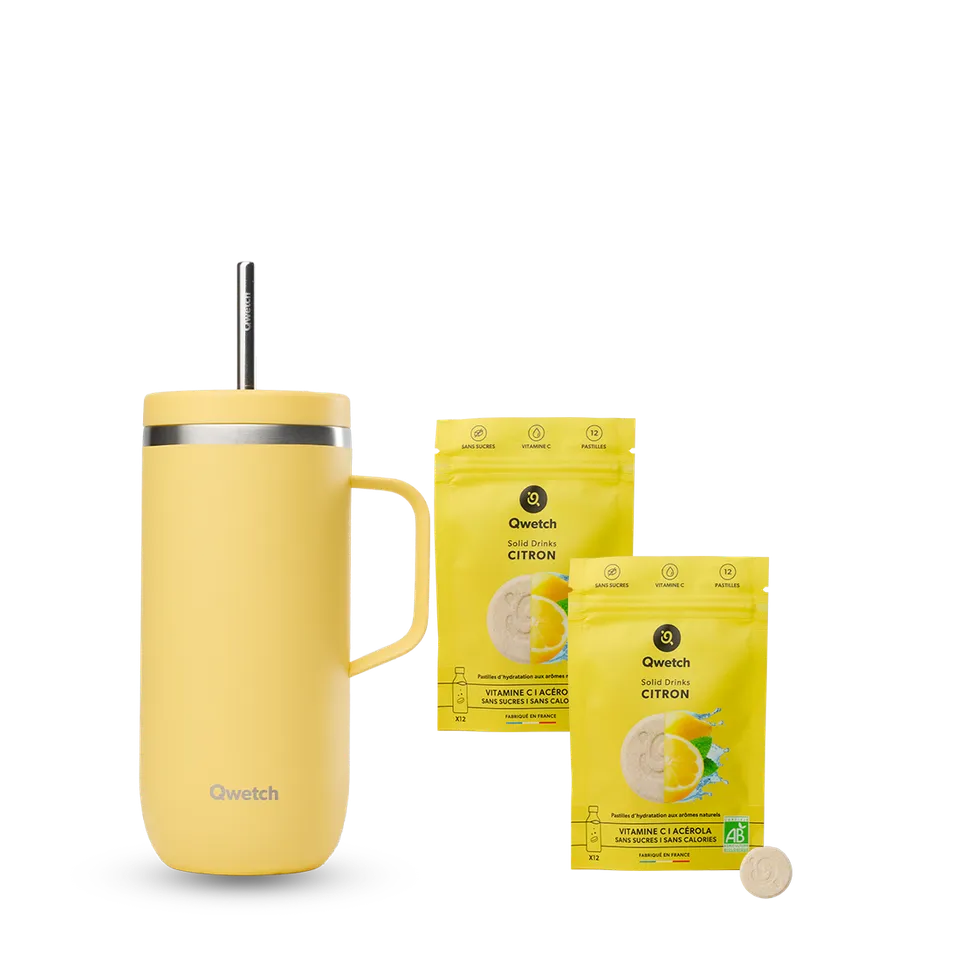 Qwetch Solid Drinks Citron + Cold Cup Citron termohrnek sada
